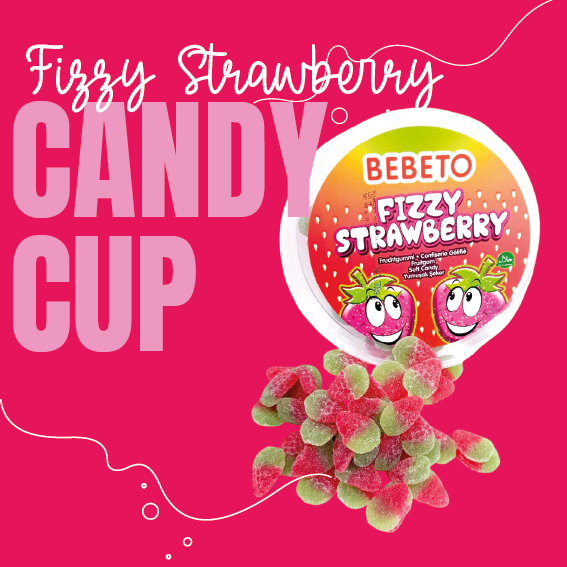 Aardbei snoepjes | Candy Cup Fizzy Strawberry 300 gram