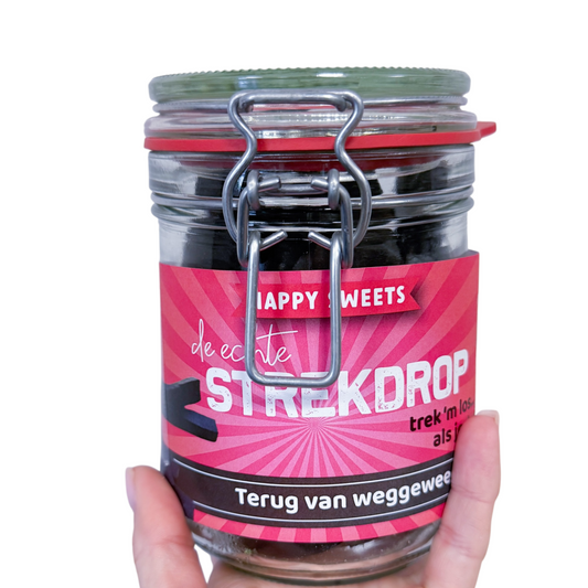 De échte Strekdrop in glazen pot – 300g | Terug van weggeweest!