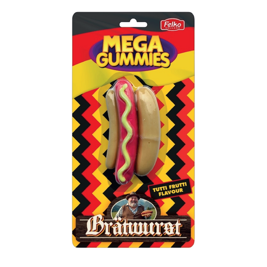 Mega Gummies Bratwurst – XXL gummisnoep, tutti frutti smaak