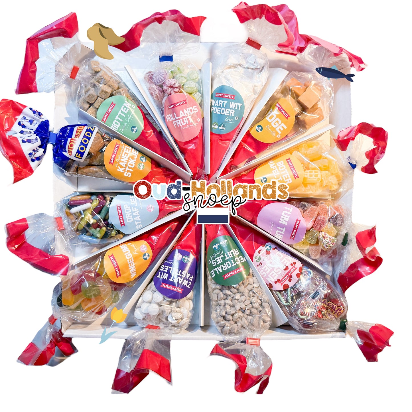 Sweet Pizza Box - OUD HOLLANDS - de 12 lekkerste Oud Hollandse puntzakken in 1 box