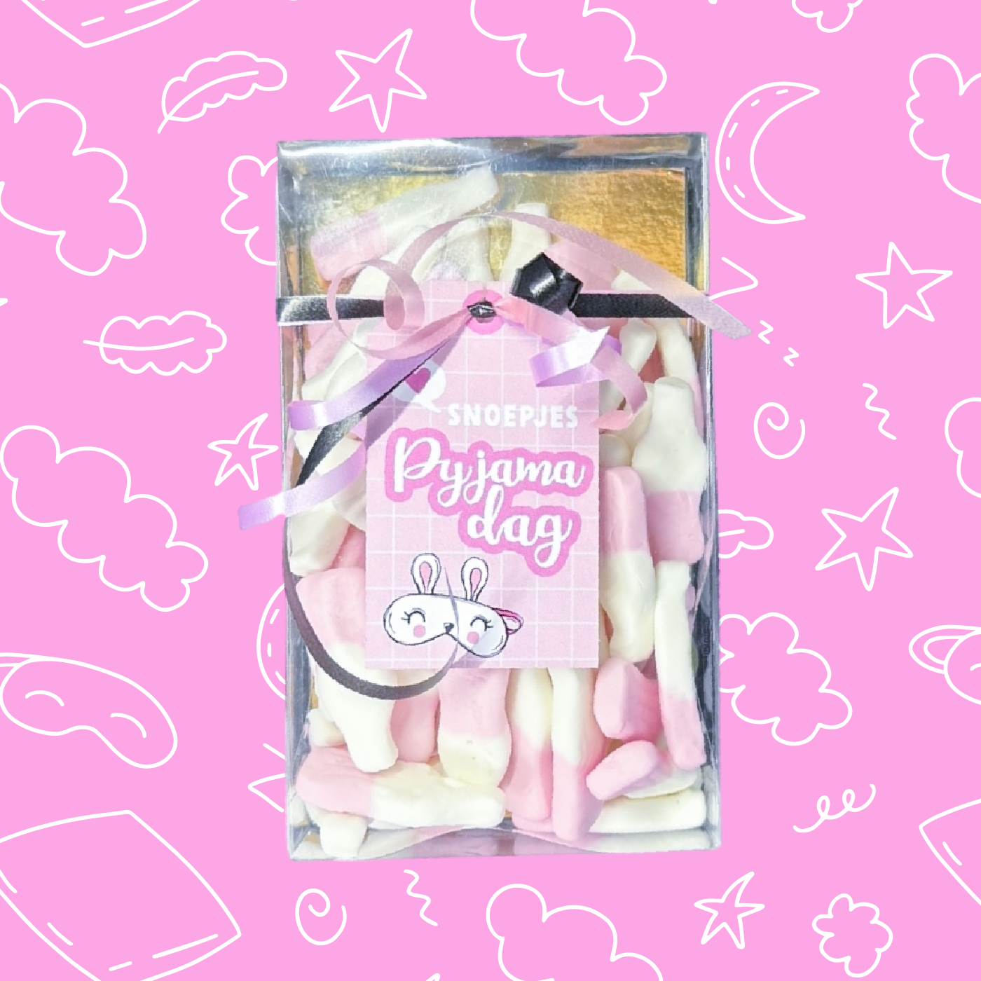 Snoepdoosje – Pyjamadag Treat 💤 | Roze & Wit Zoets voor de Slaapfeest-vibes