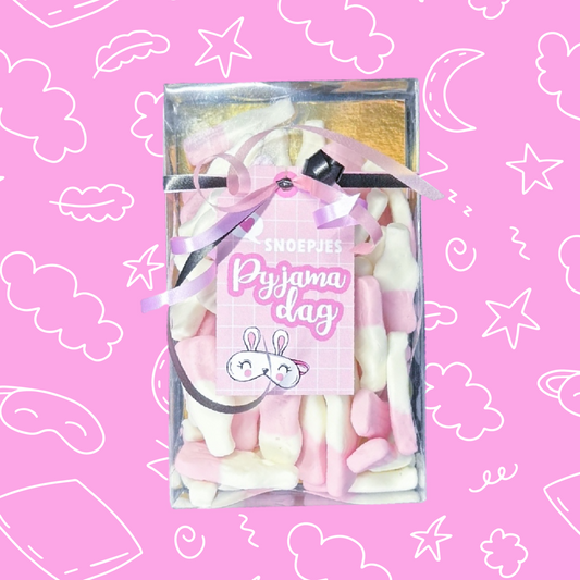 Snoepdoosje – Pyjamadag Treat 💤 | Roze & Wit Zoets voor de Slaapfeest-vibes